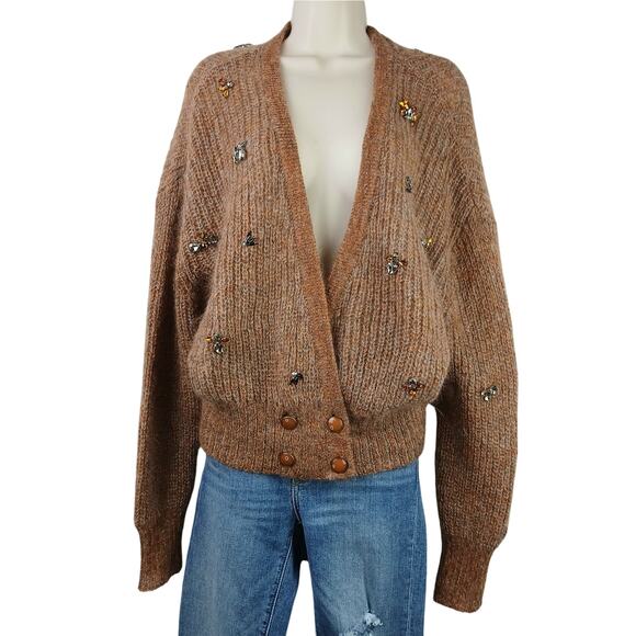 Anthropologie Charlie & Robin SZ M Brown Mohair Angora Wool Sweater Crystals - Picture 2 of 6